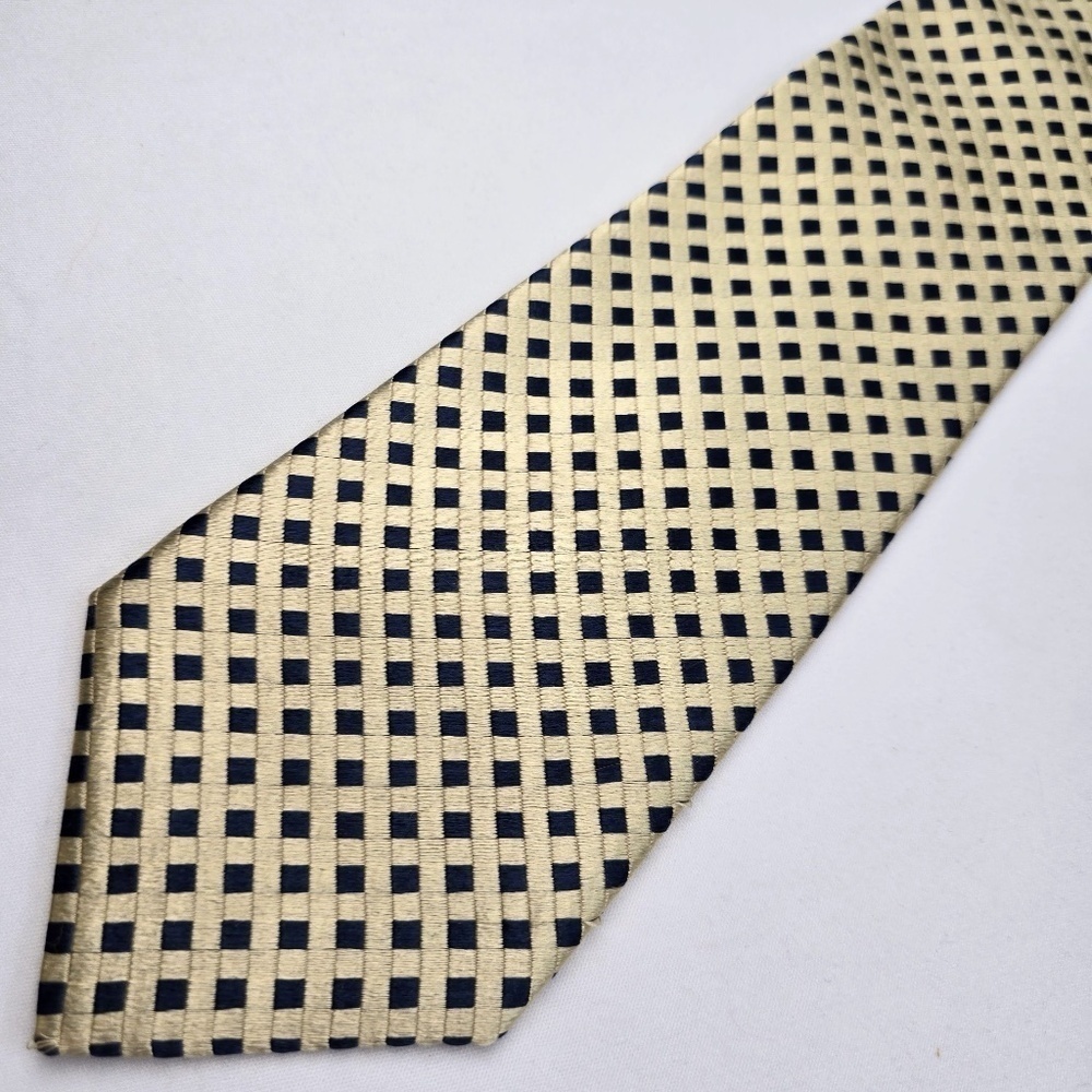 Ermenegildo Zegna- Silk Diamond Basketweave Tie - Navy Blue / Muted Gold